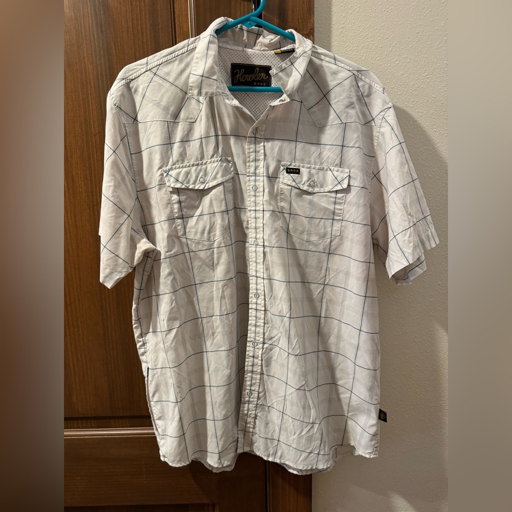 Howler Brothers White and Blue Plaid Button Down Shirt
